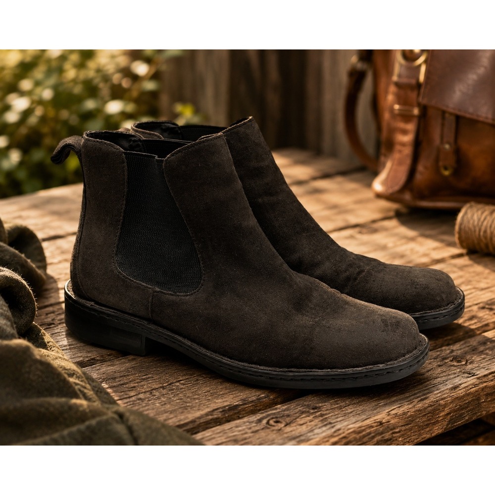 Born H26142 Men 11M Dark Brown Suede Leather Chelsea Boots Hand Crafted Footwear